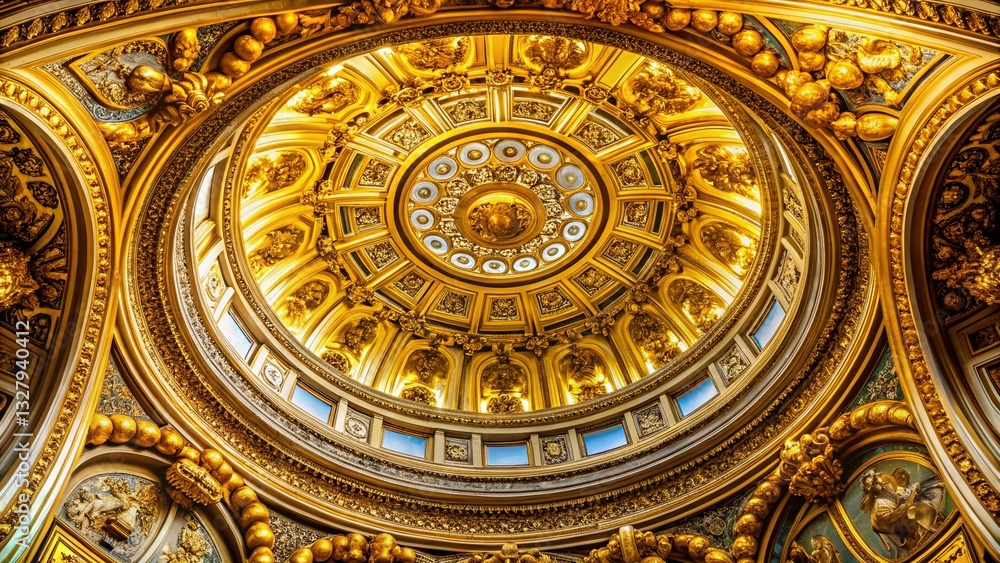 Fototapeta premium Luxurious Golden Dome Ceiling Half View - Architectural Detail Stock Photo
