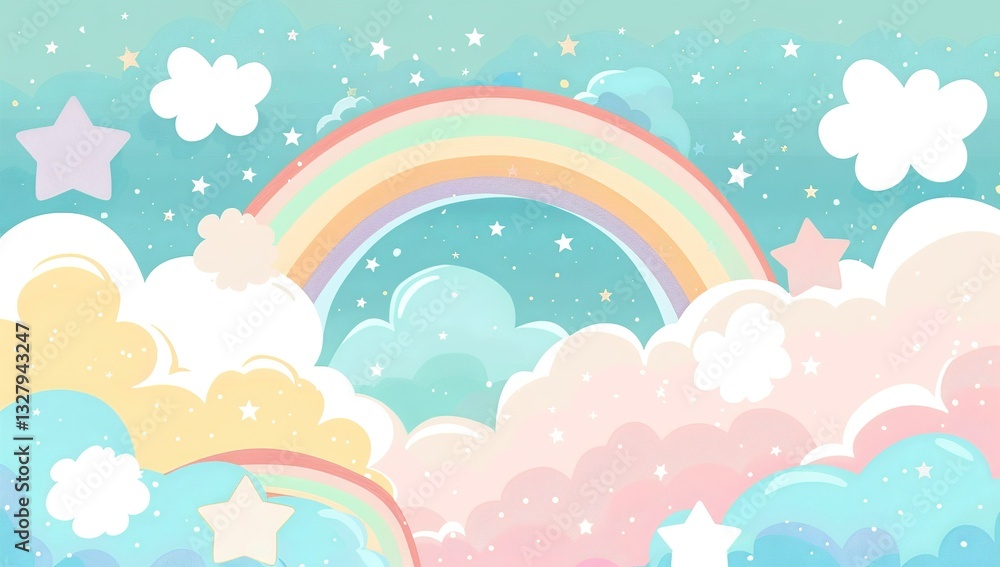 Dreamy Pastel Rainbow in Soft Cloudy Sky Fantasy Scene Dreamy Pastel Rainbow in Soft Cloudy Sky Fantasy Scene