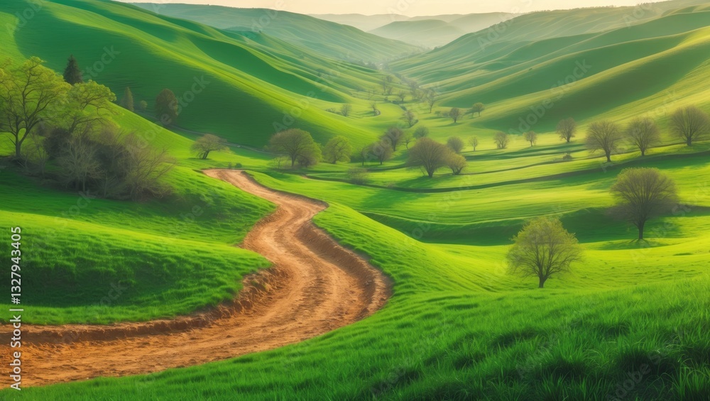 Panoramic aerial view of a spring valley. Panoramic aerial view of a spring valley.