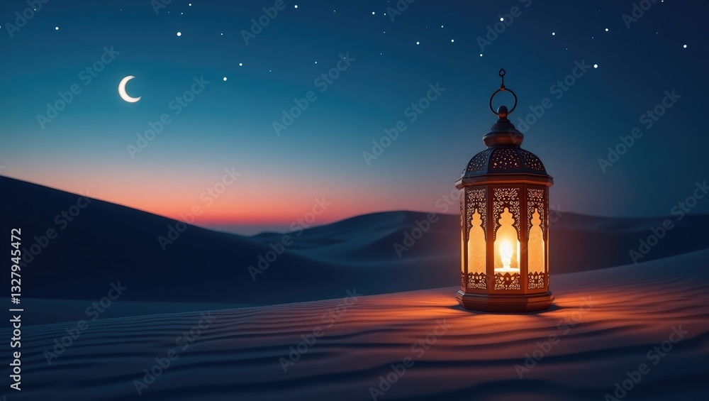 Muslim Holy Month - Decorative Lantern With Illuminated Candle Shining At Dusk Muslim Holy Month - Decorative Lantern With Illuminated Candle Shining At Dusk