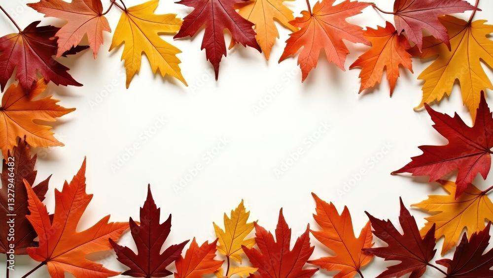 Fototapeta premium Autumn arrangement. A frame created from dried leaves on a background. Fall, Thanksgiving Day theme. Flat lay, top view, copy space, square.