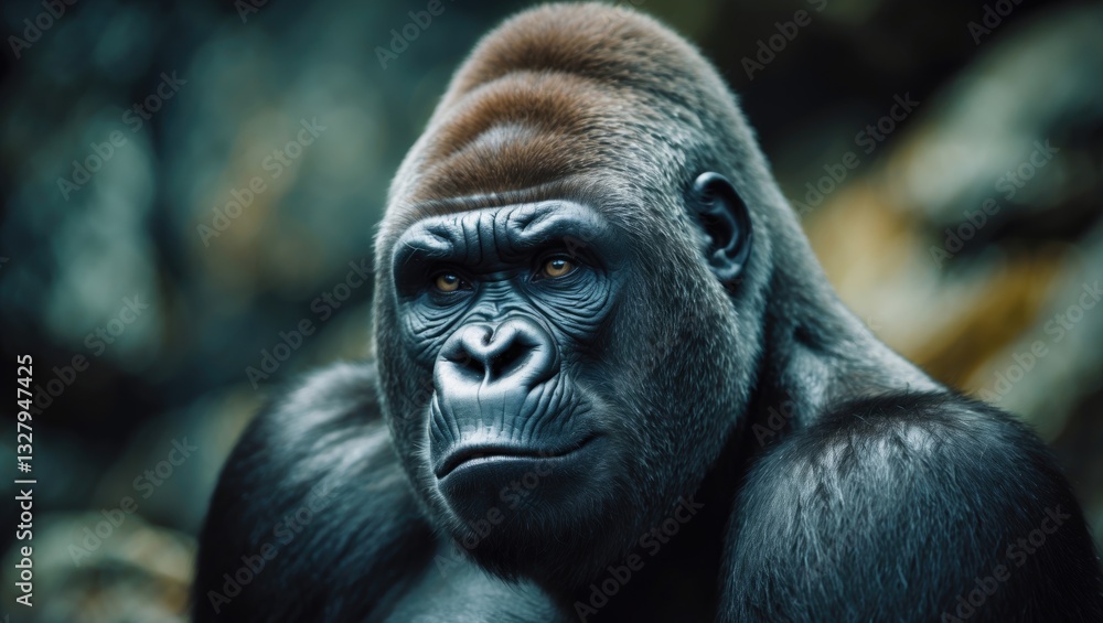 Obraz premium A gorilla reflecting on thoughts at the Zoo.