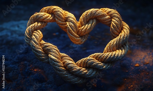 A heart symbol crafted entirely from twisted rope material