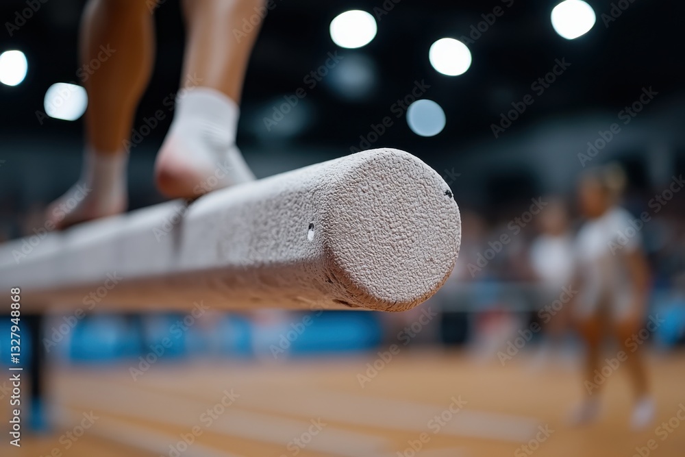 Obraz premium An athlete showcases their incredible precision and strength while performing on the balance beam, illustrating the art and effort behind gymnastics competition.