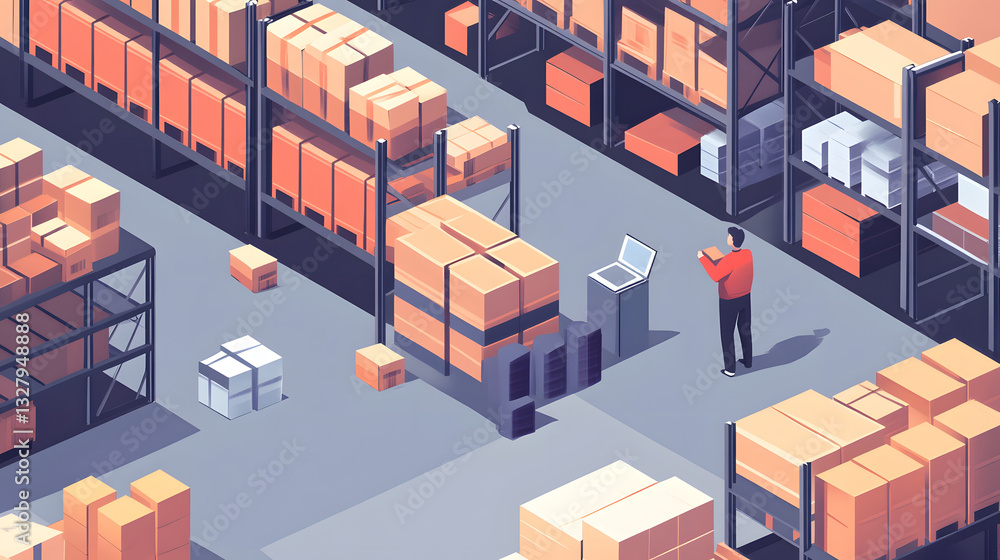 Efficient Warehouse Management Concept Illustration with Organization and Inventory Control Elements Efficient Warehouse Management Concept Illustration with Organization and Inventory Control Elements