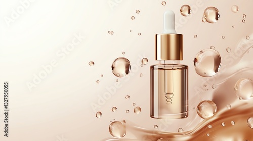 3D realistic cosmetic mockup Skin care oil, collagen Vector illustration of essence beauty drops template for branding concept silk glow facial skin