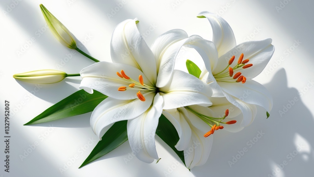 Fototapeta premium Condolence card featuring white flowers. Symbol