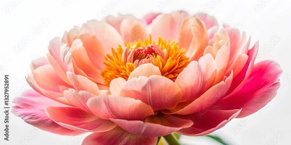 Fototapeta premium Macro Close-up of Coral Peonies Isolated on White Background - Stunning Floral Detail