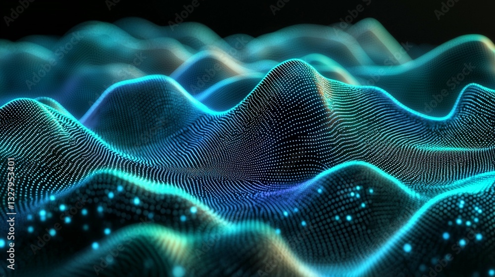 Abstract glowing teal and blue digital wave landscape. Abstract glowing teal and blue digital wave landscape.