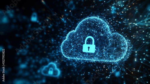 Wallpaper Mural Abstract Blue Glowing Cloud with Padlock Digital Network Security Torontodigital.ca