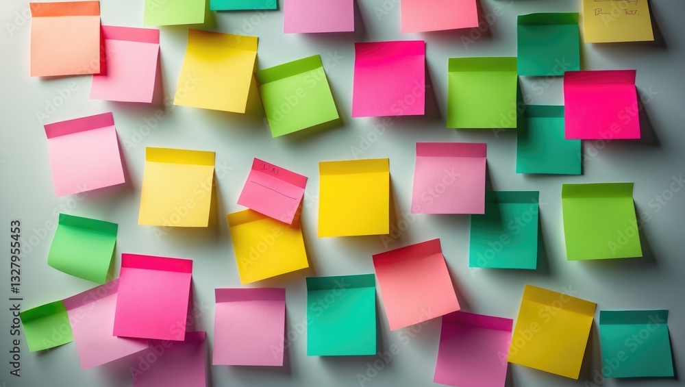 Creative arrangement consisting of numerous blank colorful paper sticky notes. To-do list or reminder idea. Creative arrangement consisting of numerous blank colorful paper sticky notes. To-do list or reminder idea.