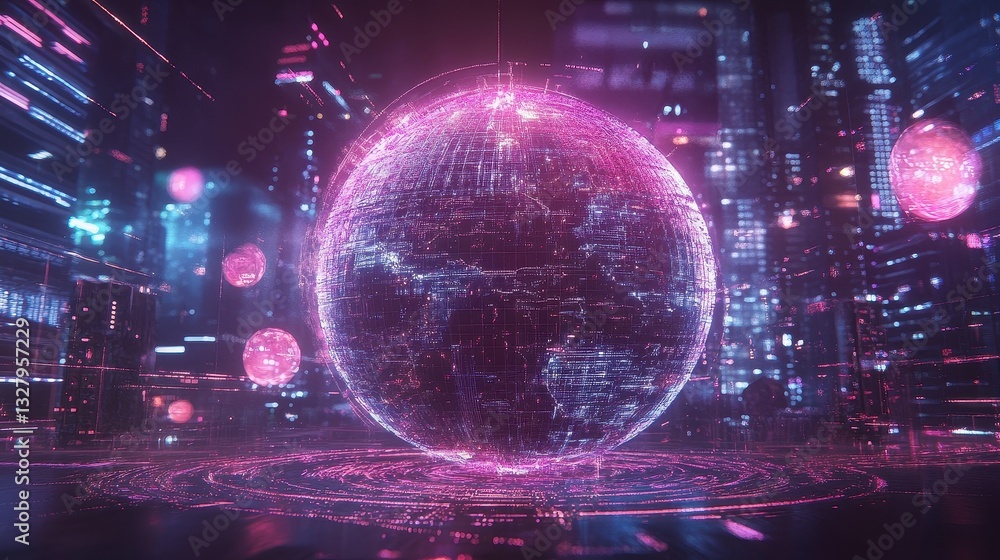Fototapeta premium Holographic globe with network nodes, world connection, international business.