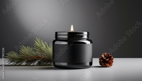 black matte aroma organic candle jar ceremic mockup with blank label for branding minimal design packaging photo