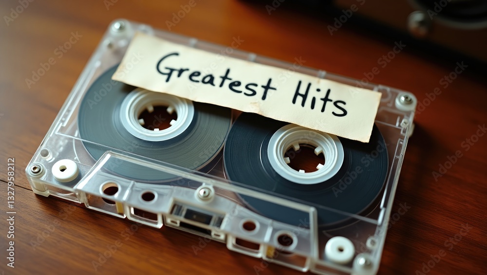 Fototapeta premium Vintage audio cassette tape labeled with the description Greatest Hits.
