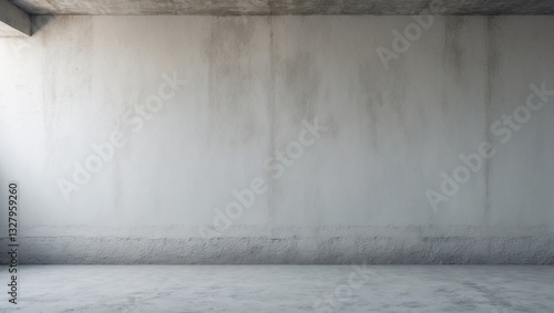 White cement wall in retro style. Aged concrete background for wallpaper or graphic design. Empty plaster texture in vintage design. Contemporary house interiors.
