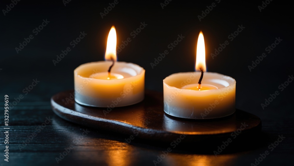 Two candles lit against a black background. The concept of mourning. Two candles lit against a black background. The concept of mourning.