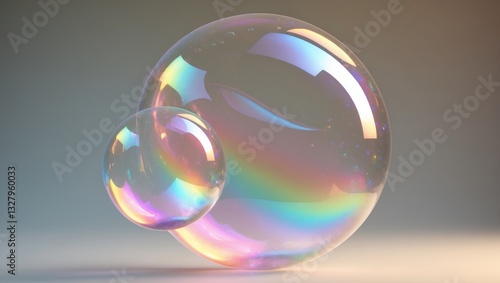 Two soap bubbles have combined into an abstract shape. It resembles an alien spaceship.