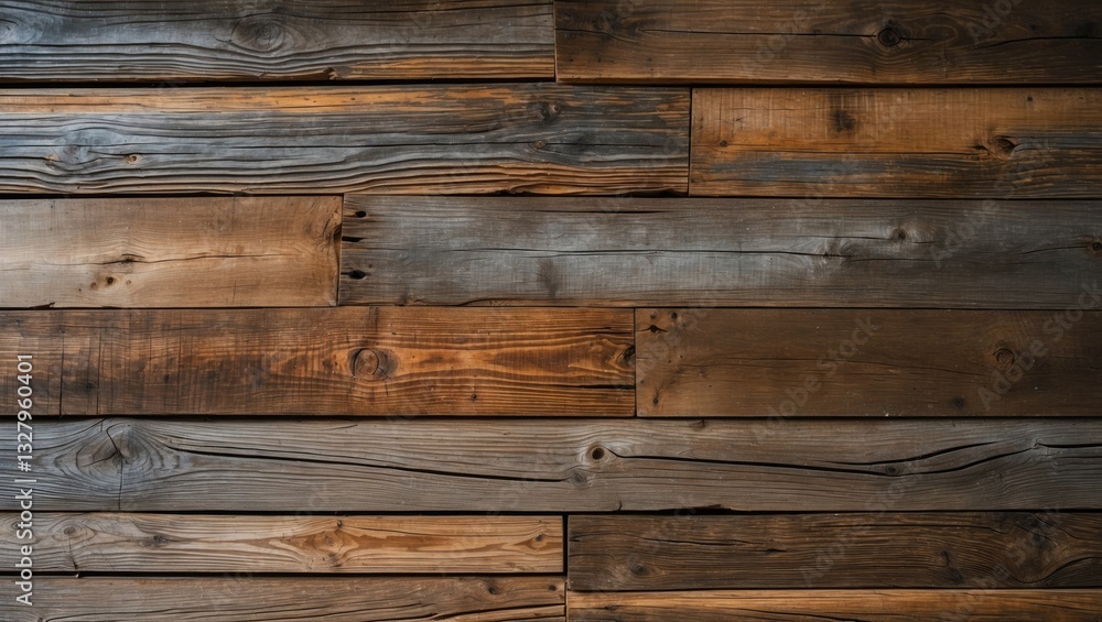 Naklejka premium Multicolor reclaimed barn wood featuring an antique finish.