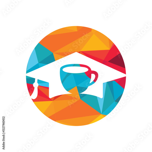 Student Coffee vector logo template. Logo symbol of the graduation cap and coffee cup.	