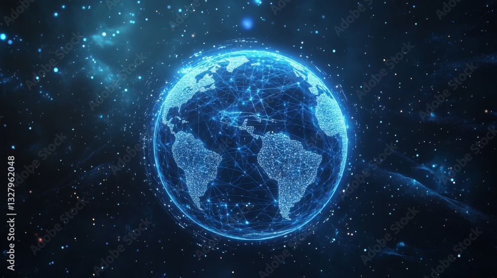 Fototapeta premium Glowing Digital Earth in Dark Space