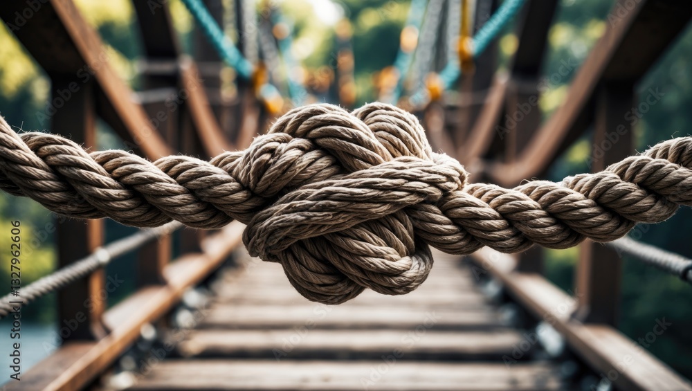 Close-up of a rope knot, intertwining sections of rope. Close-up of a rope knot, intertwining sections of rope.