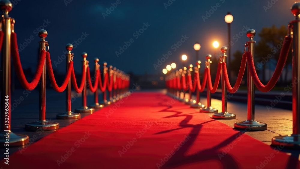 Red carpet featuring barriers and red ropes. Red carpet featuring barriers and red ropes.
