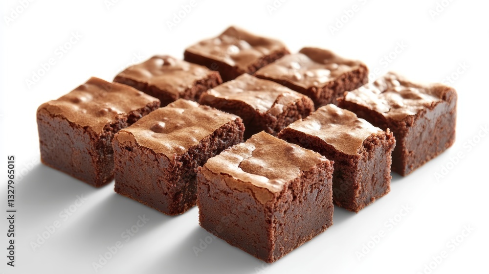 Delicious chocolate brownie squares isolated Delicious chocolate brownie squares isolated