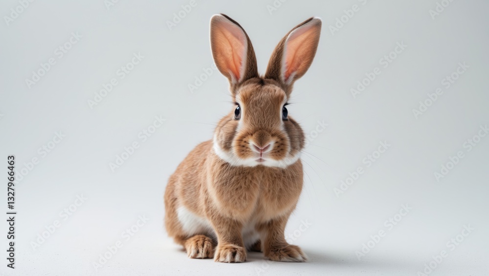 Fototapeta premium Red bunny rabbit portrait facing the viewer against a white background.