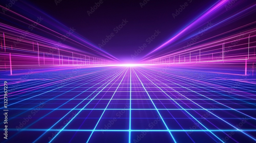 Abstract neon grid road vanishing into bright light. Abstract neon grid road vanishing into bright light.