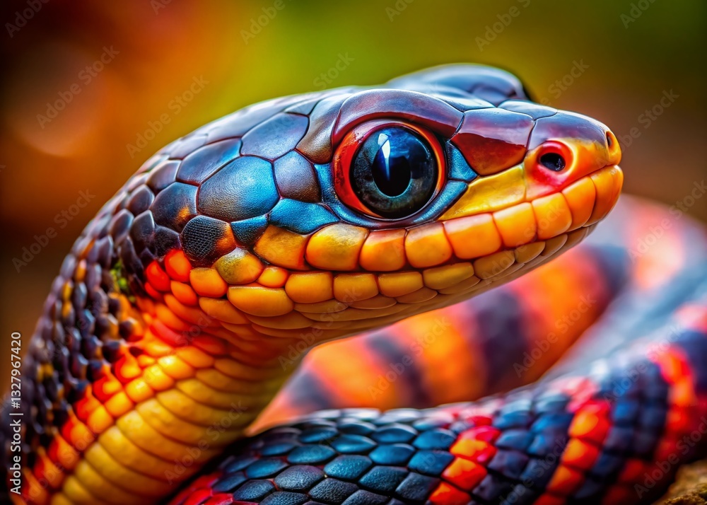 Fototapeta premium Macro Portrait of a Northern Ringneck Snake, Close-Up Detail of Head and Scales, Wild Reptile Photography
