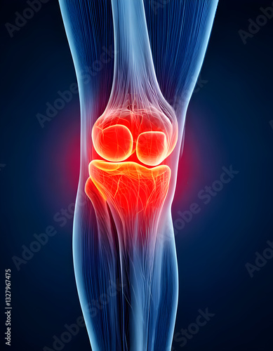 Highlighting knee joint pain and inflammation concept