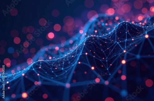 Connected polygons plexus background, digital data visualization.