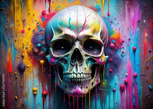 Macro Shot of Ghost Face Spray Paint Art - Detailed Texture and Drips