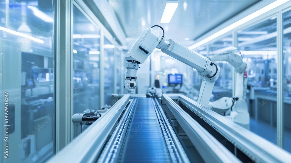 Fototapeta premium Futuristic Automation: Robotic Arm in Automated Facility 