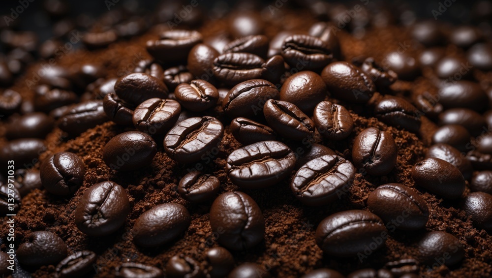 Roasted and ground coffee beans for a poster, wallpaper, backdrop, etc. Roasted and ground coffee beans for a poster, wallpaper, backdrop, etc.