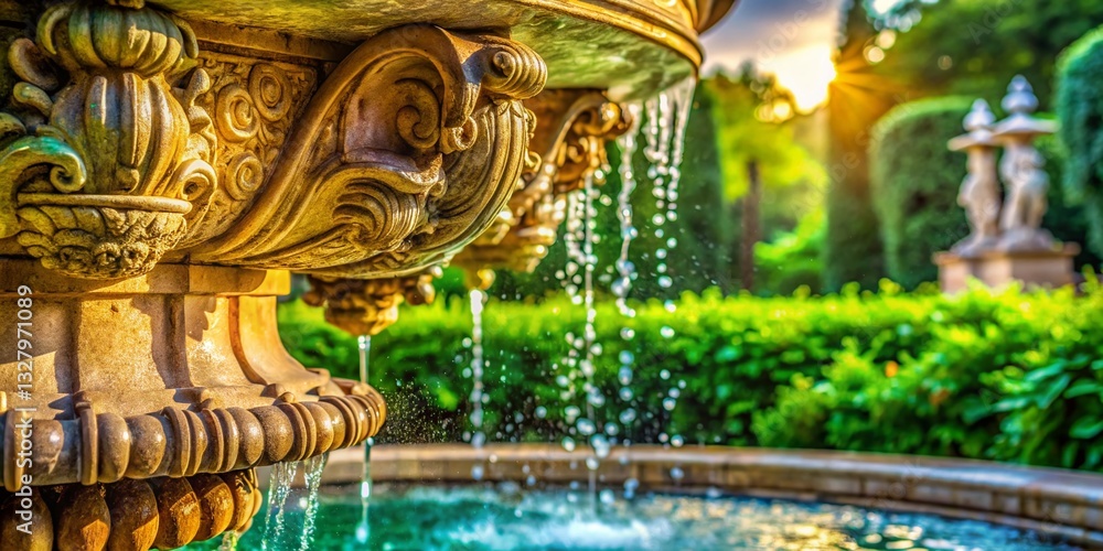 Obraz premium Macro View of Water Droplets on a Fountain Sculpture in Vatican Gardens