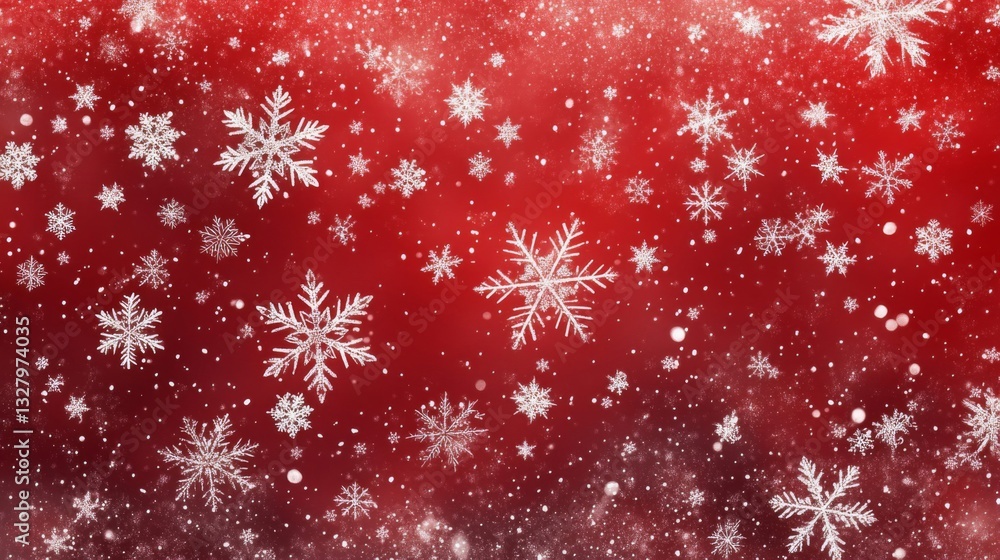 Red Background with Sparkling White Snowflakes Red Background with Sparkling White Snowflakes