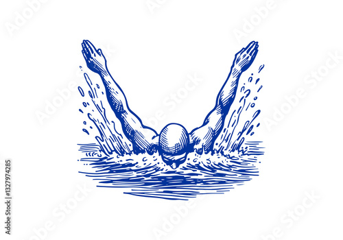 Swimmer hand drawn sketch vector illustration