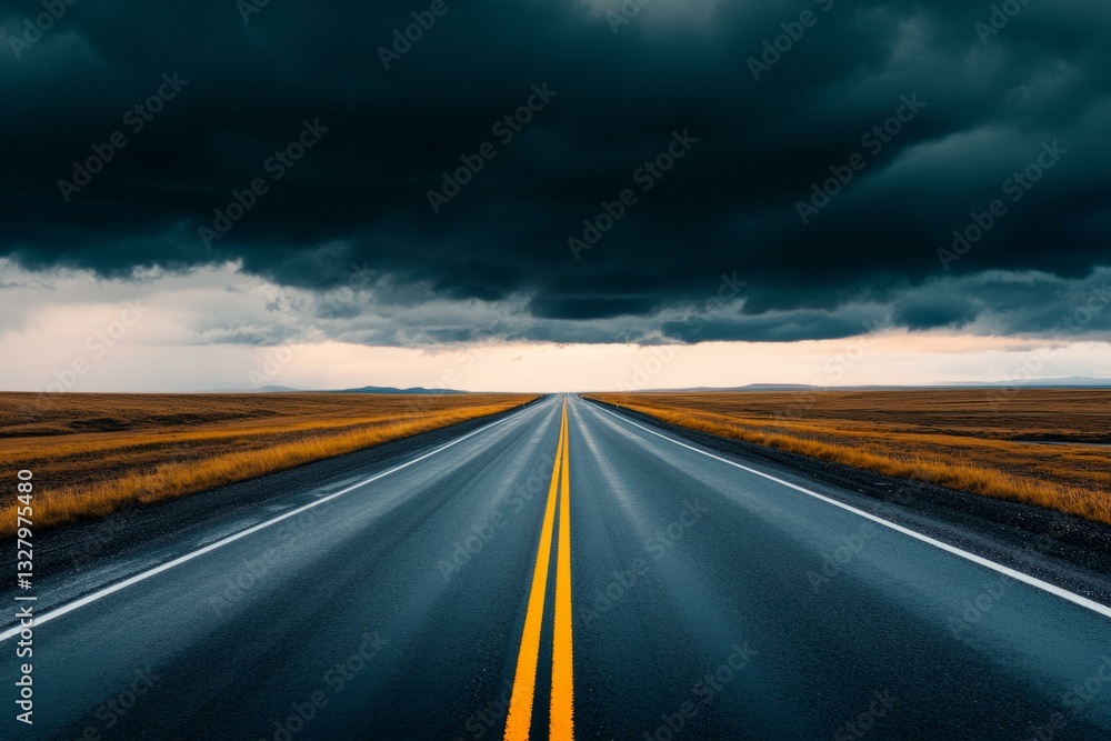 Naklejka premium Long open road under dramatic sky celebrating Earth's beauty and adventure on Earth Day journey