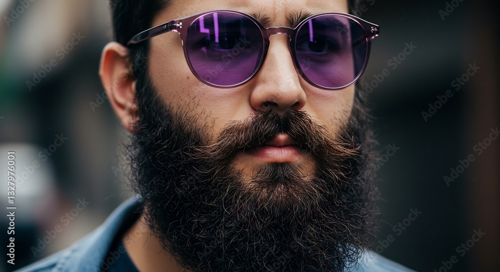 Stylish Man with Full Beard Purple Sunglasses. AI Generated Stylish Man with Full Beard Purple Sunglasses. AI Generated