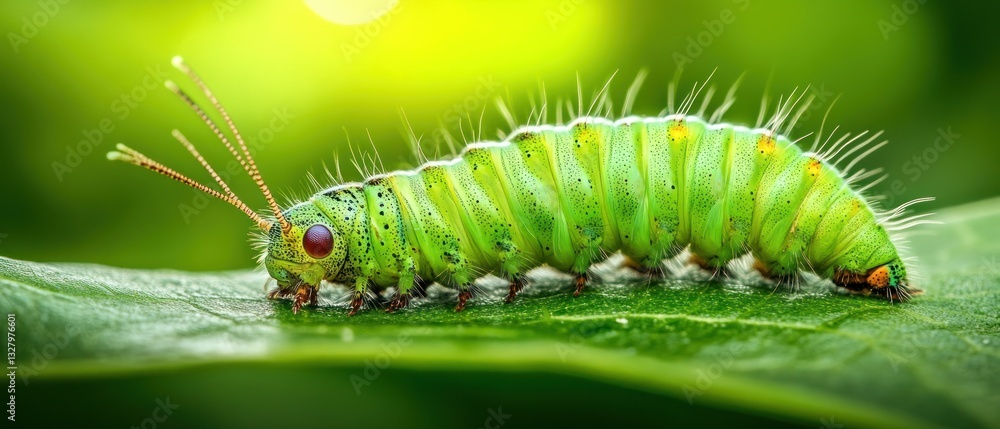 Fototapeta premium Vibrant Green Caterpillar on Leaf