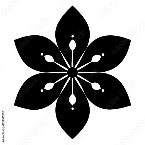 A minimalist interpretation of a pear tree flower in white background