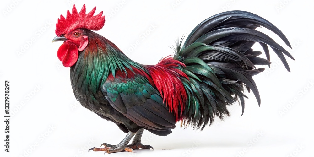 Fototapeta premium Majestic Black Australorp Rooster with Red Comb – Panoramic Studio Shot