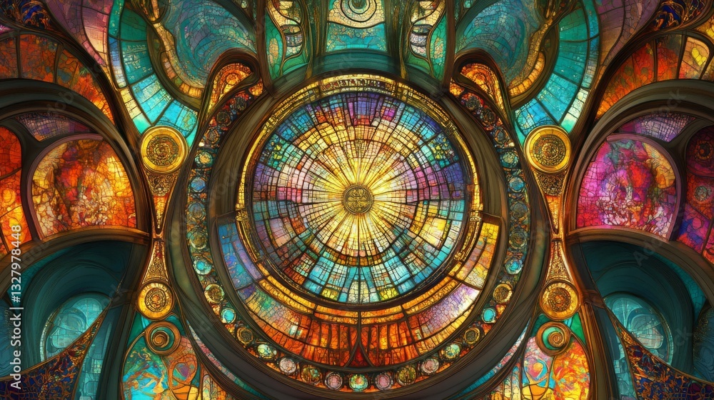 Obraz premium Intricate Colorful Circular Stained Glass Ornament