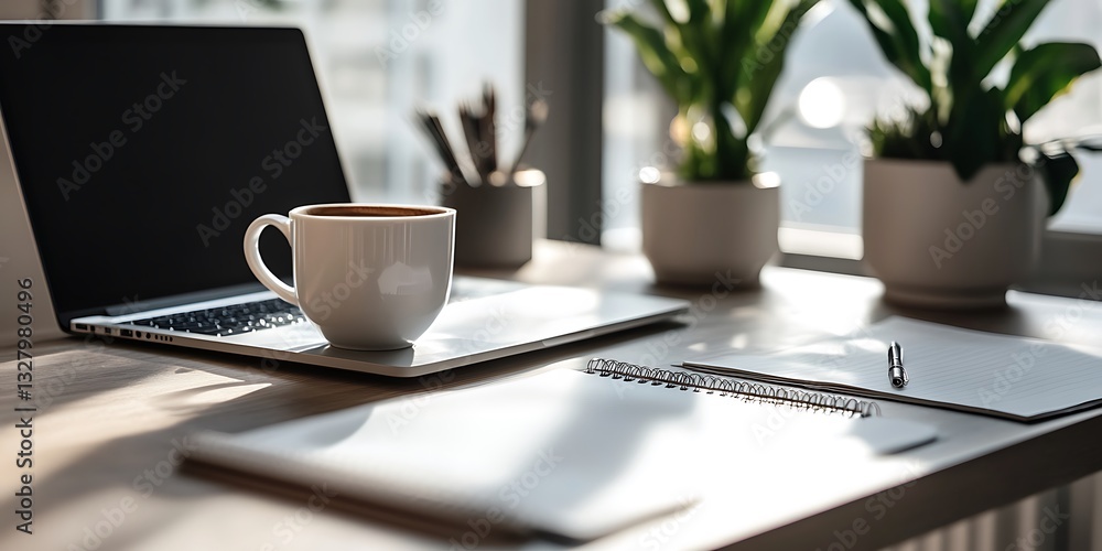 A minimalist desk setup with a laptop coffee cup and business strategy notes productivity-focused aesthetic High detailed and high resolution highly smooth realistic high quality photo A minimalist desk setup with a laptop coffee cup and business strategy notes productivity-focused aesthetic High detailed and high resolution highly smooth realistic high quality photo