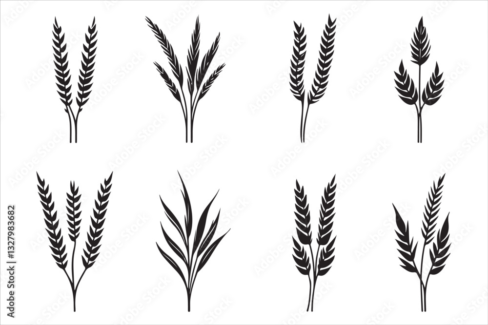 Minimalist Wheat Ears Vector Elements,