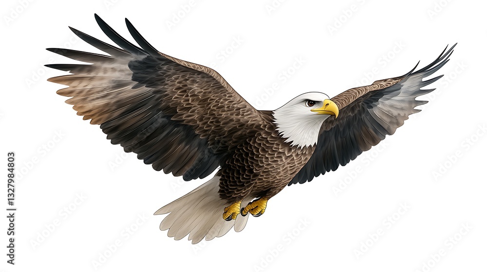 Majestic bald eagle with open wings soaring in flight gracefully Majestic bald eagle with open wings soaring in flight gracefully