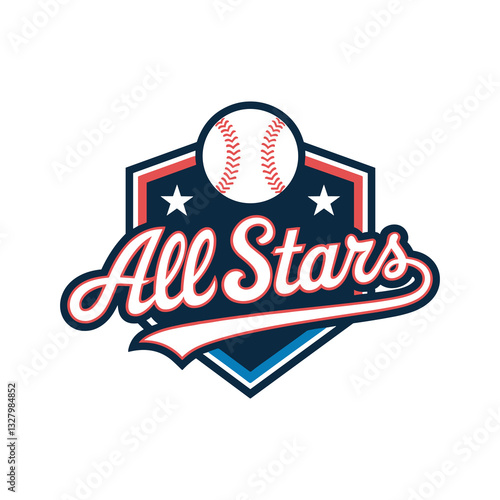 hexagonal baseball logo with all stars written on it with a ball on top and two stars on the sides