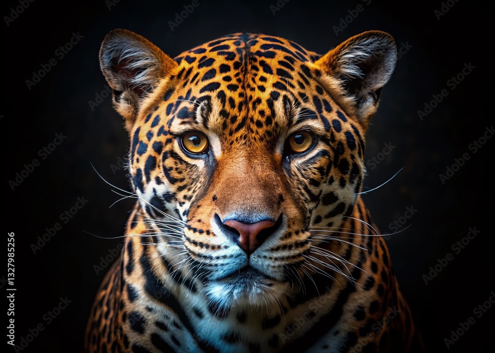 Naklejka premium Majestic Jaguar Head Low Light Photography - Powerful Wildlife Portrait