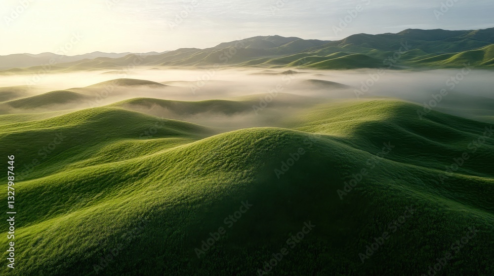 Obraz premium A stunning aerial view of rolling hills covered in morning fog